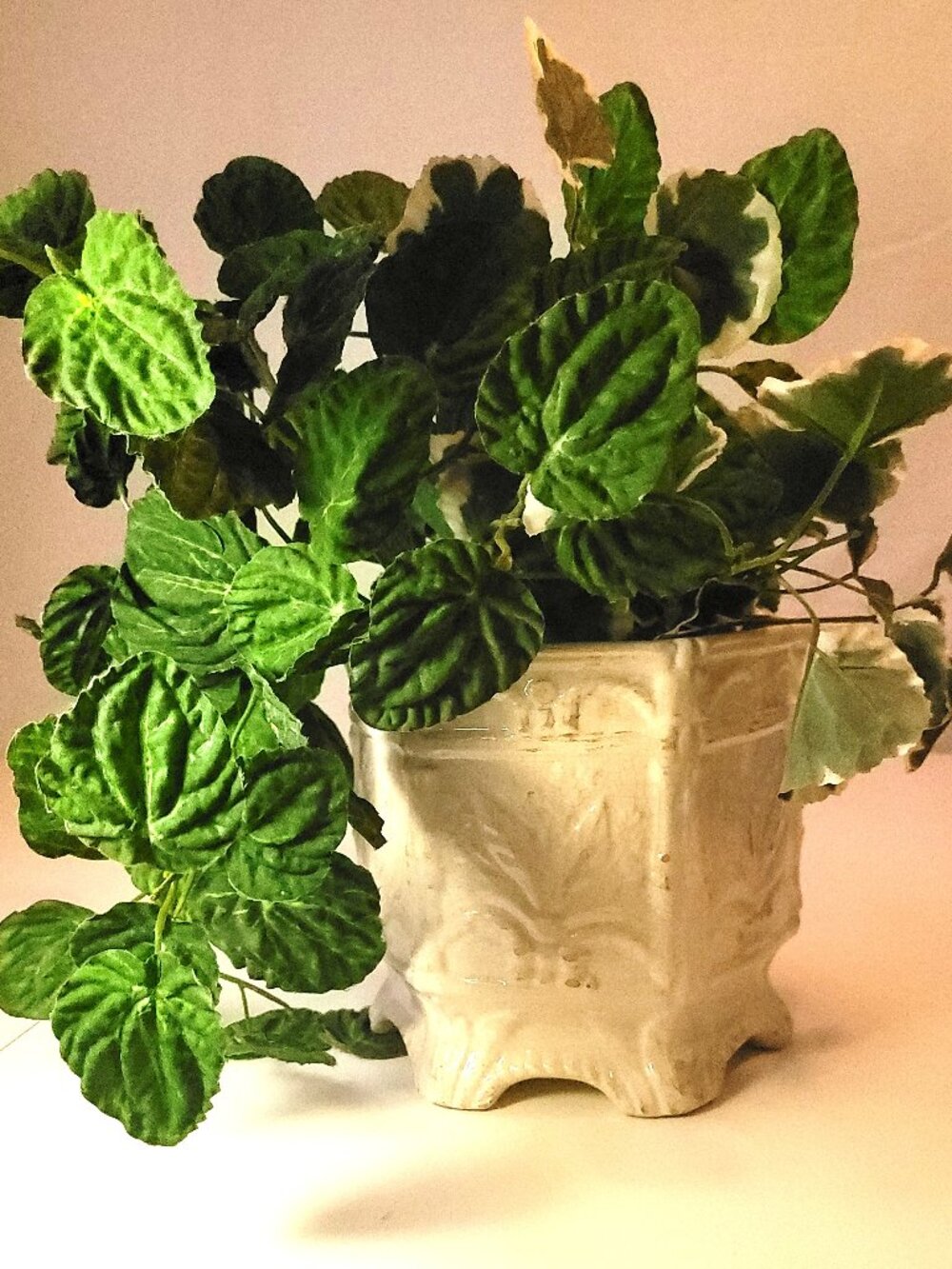 Destinos S.A. Portugal White Ceramic Footed Planter & Faux Foliage 2000s
